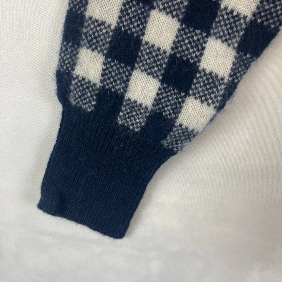 J.Crew 100% Cashmere Navy Blue Ivory Gingham Check Sweater Women's Size Small - Image 4 of 4