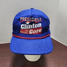 Vintage 1992 Clinton Gore Election Snapback Cap Custom Stitches Made in USA