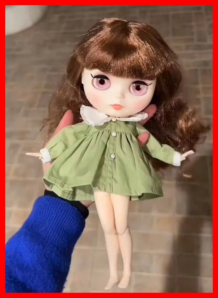 Sweet 12'' BJD Blythe Joint Doll Medium Brown Curly Hair White Skin Glossy Face