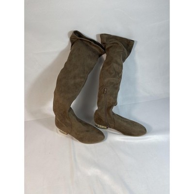Wild Diva Boots Women's Size 9 Brown Over Knee Suede Pearl Heel Fashion Zip
