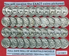 Buffalo Nickels Roll Lot of 40 FULL DATE Coins Dated from 1924 to 1937 ~ #467J