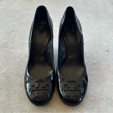 Tory Burch Sophie Black Patent Leather Wedge Heels Women’s Size 9.5