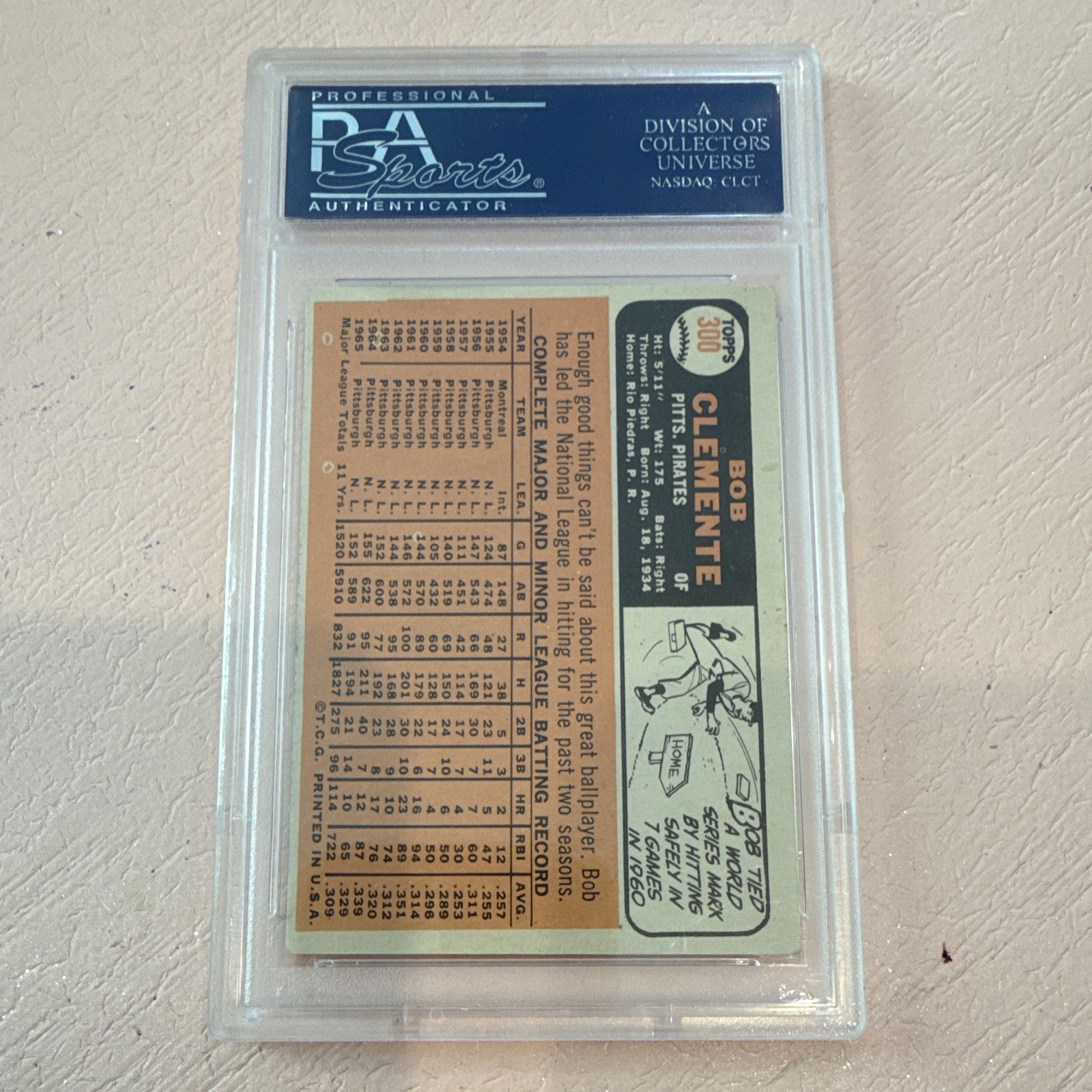 Topps 1966 Roberto Clemente Called Bob on Card #300 PSA 6 EX-MT Pirates view 2