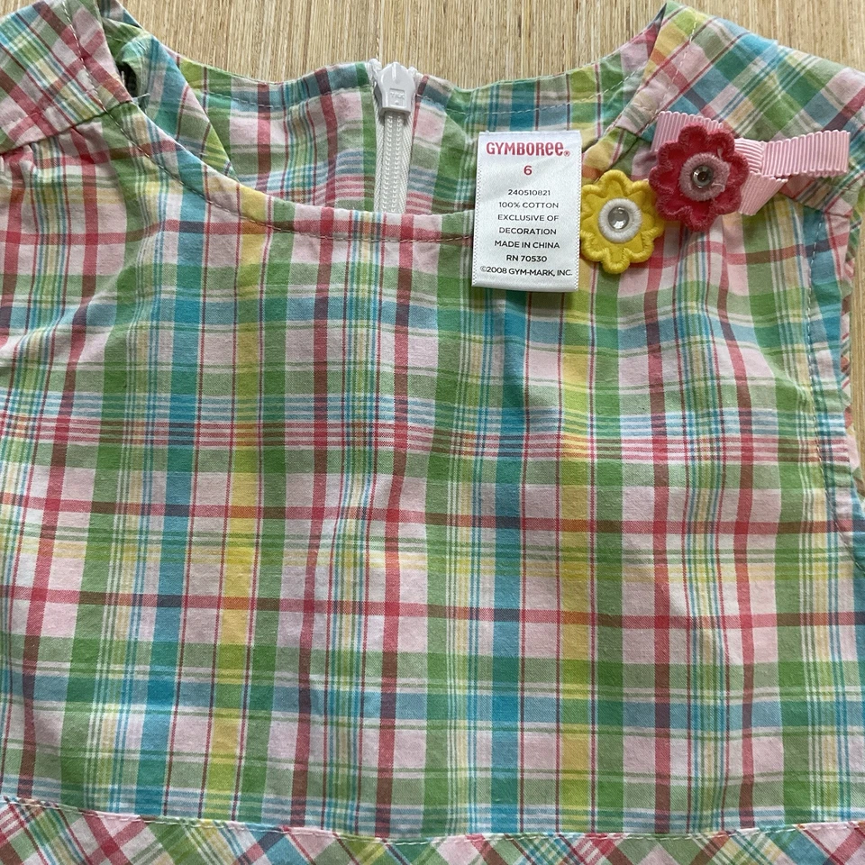 Gymboree Size 6 HAPPY RAINBOW Girl Dress Plaid Spring Summer Easter Vintage Zip - Image 3 of 4