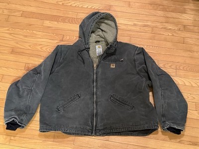 Vintage Carhartt J141 Sherpa-Lined Hooded Detroit Jacket Men s 4XL Faded Black