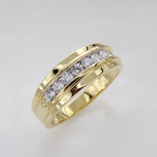 Herren-Ehering 2 kt Rundschliff simulierter Diamant 14 kt Gelbgold-Finish - Bild 3 von 8