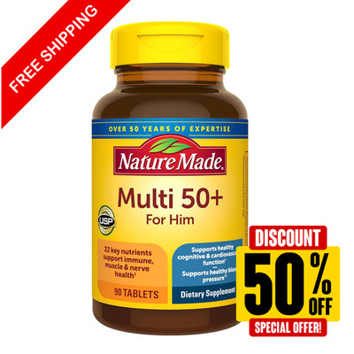 Nature Made Multi For Him 50+ Men's Multivitamin 90 Tablets Gluten Free USA