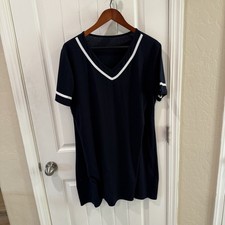 Navy Blue V-Neck T-Shirt Dress White Trim Short Sleeve Women’s XL