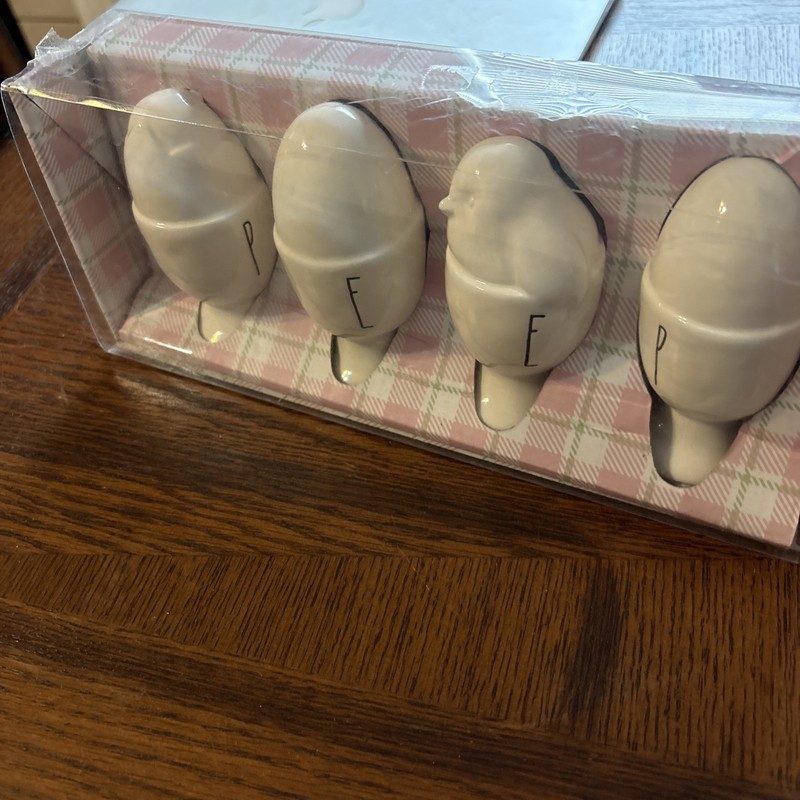 Rae Dunn Set of 4 Ceramic Chicks and Eggs "PEEP" Spring Easter Home Decor