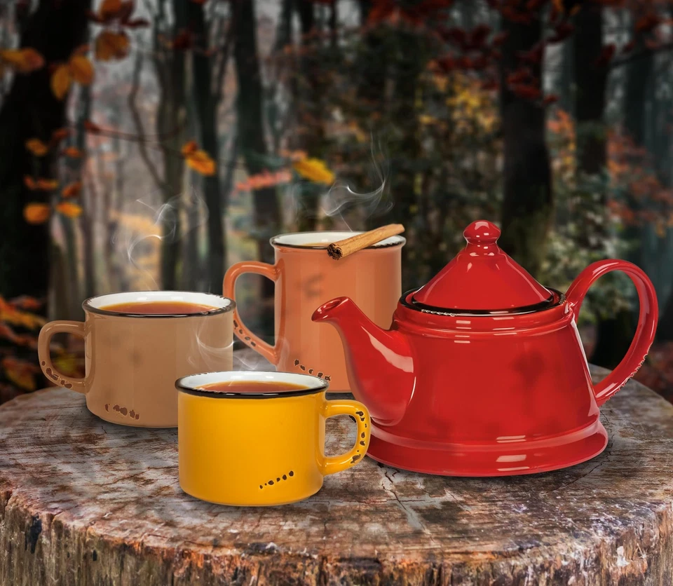 Tetera de cerámica con aspecto esmaltado - roja, 32 oz (9" L) Foto 2 de 4