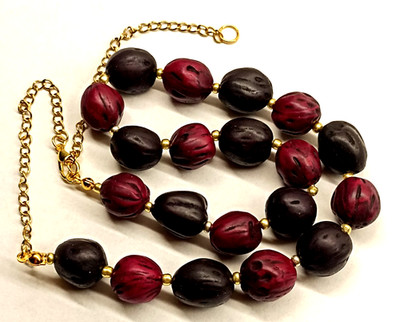 Handgefertigte Halskette, Samen-Perlen, für Damen&Mädchen, Gold-Bordeaux-Schwarz