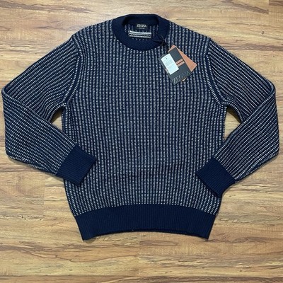ZEGNA Cashmere Mohair & Silk Jacquard Patterned Crewneck Sweater 50 EU 40 US