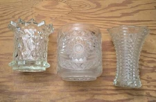 Vintage Lot of Crystal & Cut Glass Vase Candle Holder Cup 3 Pieces 