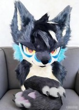 Fursuit Long haired Dog Fox Mascot Party Halloween Fur Cosplay head claws 