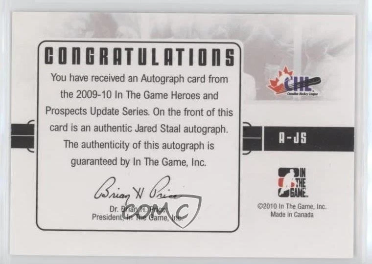 2009-10 ITG Heroes and Prospects Auto Jared Staal #A-JS Auto - Image 2 of 2