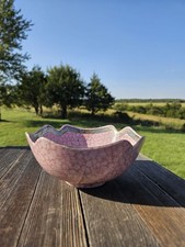 Vintage TOYO China Pink Marbleized Porcelain Bowl Scalloped Rim Gold Trim...