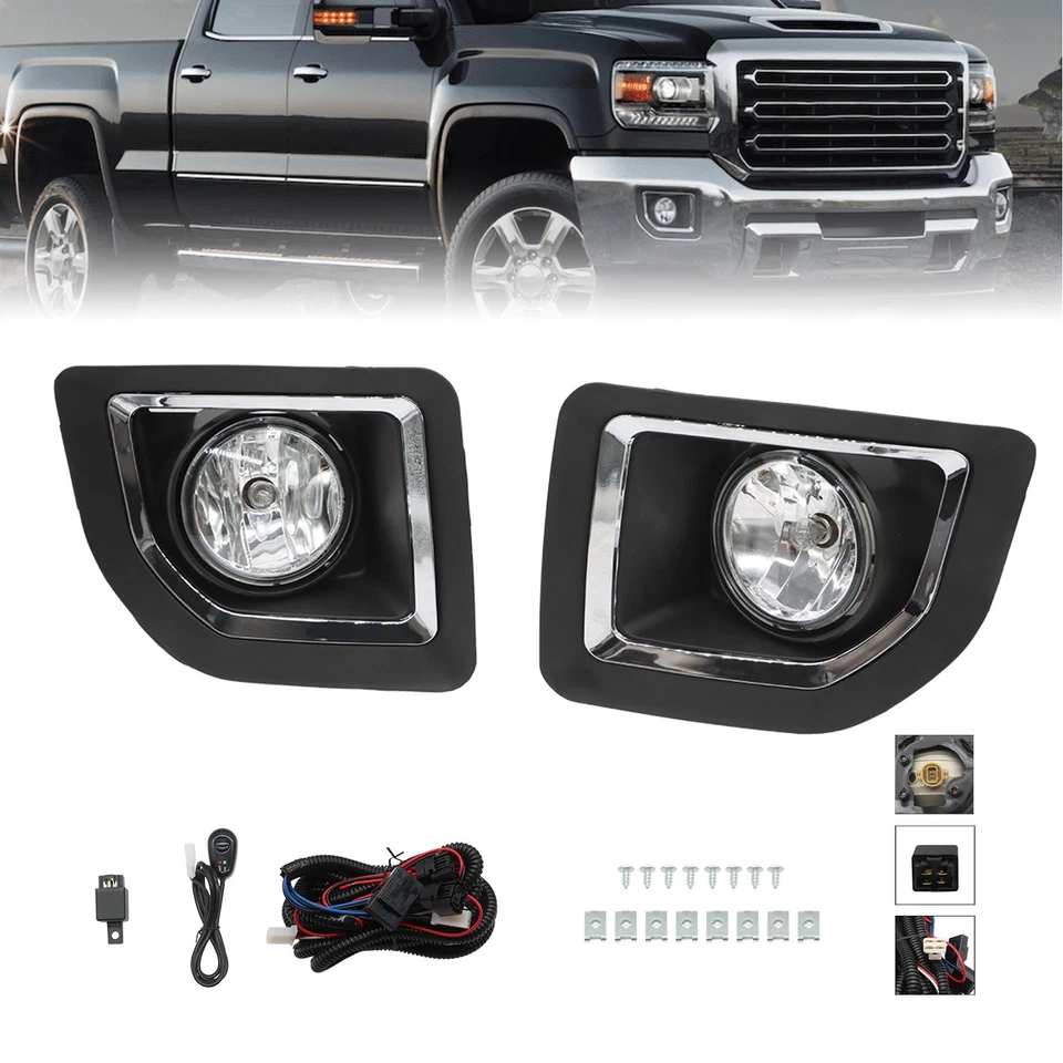 Luces antiniebla delanteras con bombillas para GMC Sierra 2500HD 3500HD 2015-2019 Foto 3 de 4