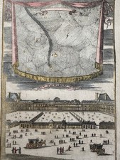 Celestial sky stars planets above Tuileries France 1719 Mallet hand color map