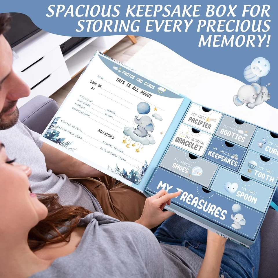 Baby Keepsake Box Treasured Memories Elephant Newborn Memory Organizer 9 Labeled - Image 4 of 4
