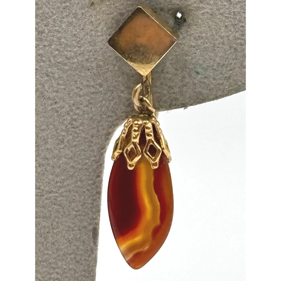 Pendientes colgantes vintage de piedra de cornalina tono dorado con clip piedras preciosas Foto 3 de 4