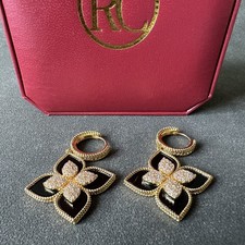 Roberto Coin Flower Drop Earrings 18K Gold Bl...