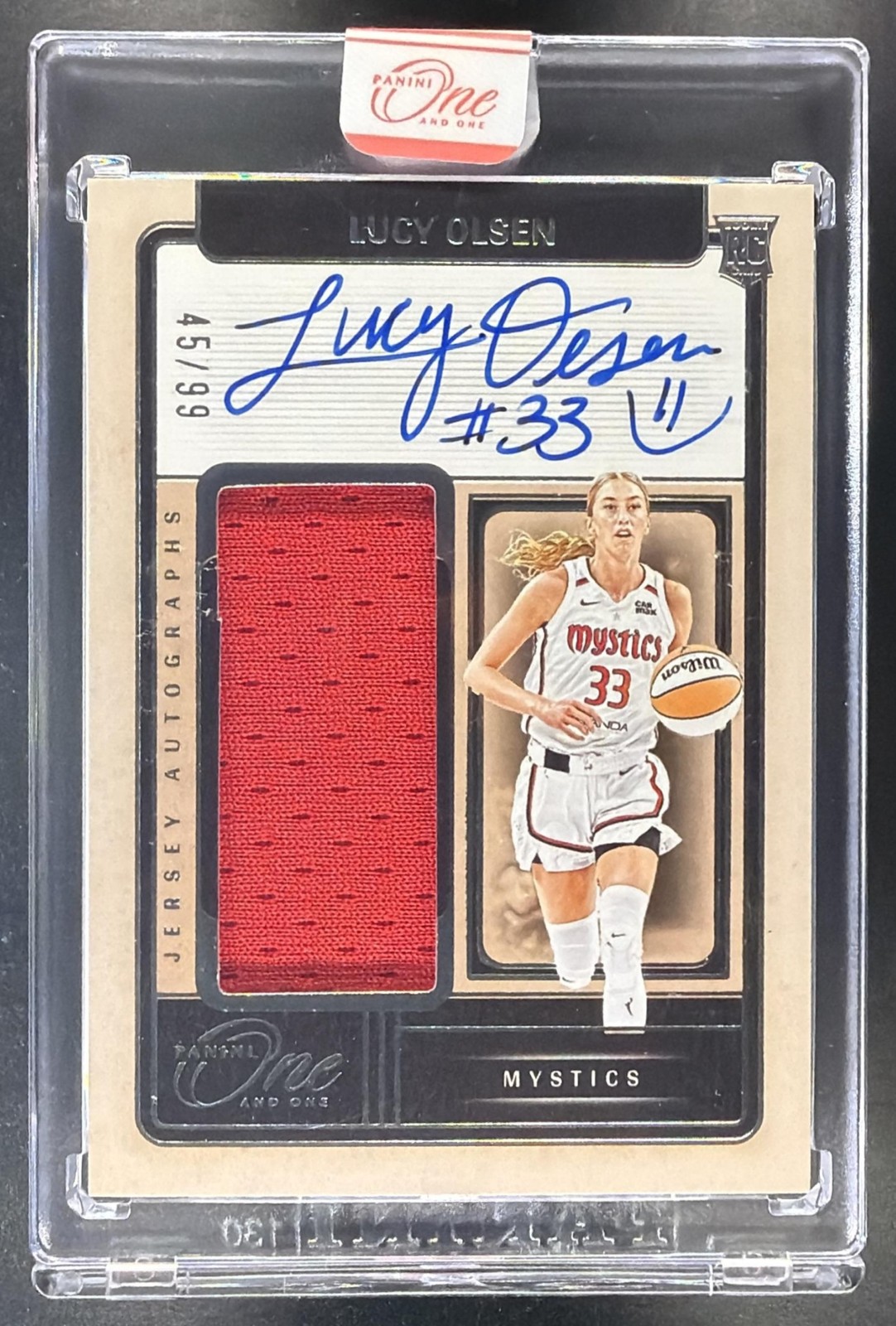 2025 Panini One and One WNBA Lucy Olsen #11 Jersey Auto 45/99 MEM RC Mystics