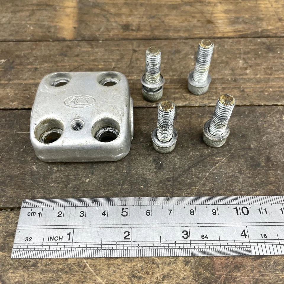 Vintage ACS BMX Stem Faceplate Top Cap Clamp w/ 4 Bolts Silver 80s Old School - Image 2 of 4