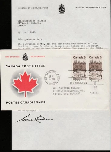 Canada to Switzerland 6c x2 Alex Mackenzie PRESENTATION FDC 1970