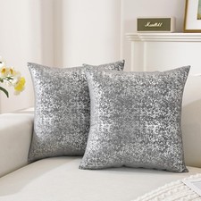 Pack of 4,Silver Pillow Covers Velvet Both Sides Sparkle Foil Print Deco Cozy...