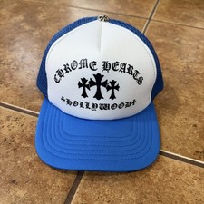 Chrome Hearts Hollywood King Taco Hat Cemetery Trucker White Blue Mesh USA