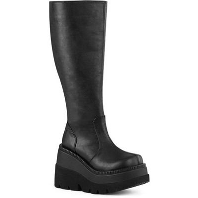 Pleaser Demonia Sha100Wc Bvl Wide Calf Knee High Platform Wedge Boot 4 1 2''