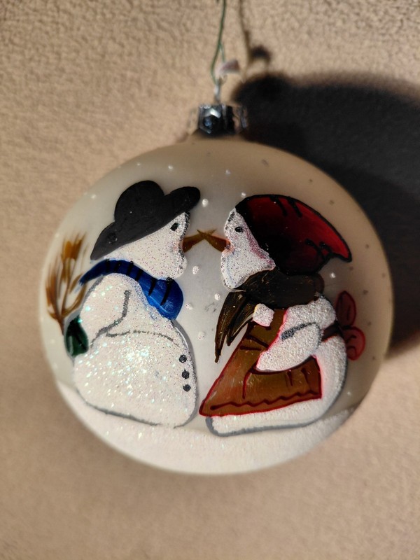 Made In Poland Glass Ball Ornament Mr Mrs Snowman Wesolych Swiat
