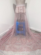 PINK Beaded Sequins Embroidery Bridal Lace Fabric 50 Width Sold By The Yard