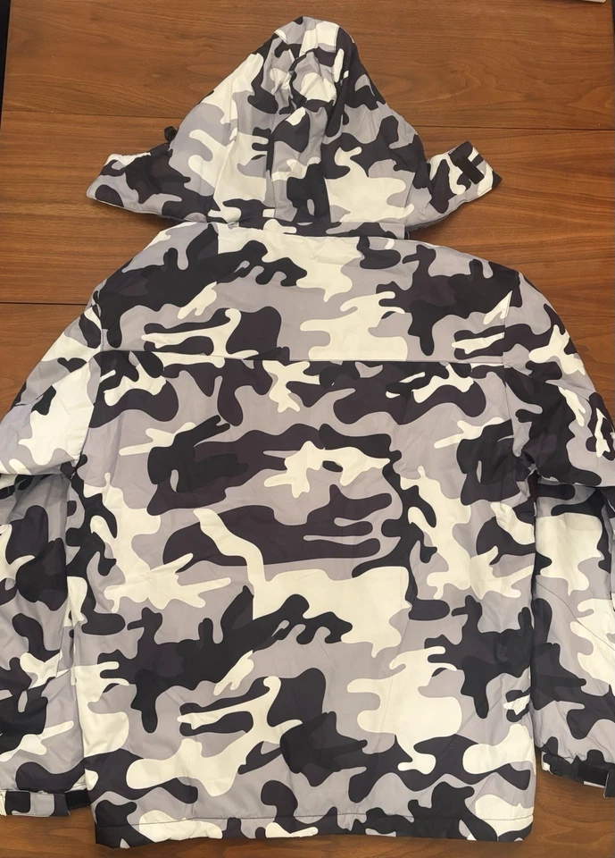 Keevoom Hombre Impermeable Esquí Chaqueta Blanco y Negro Camuflaje Piel Forro Talla XXL Foto 4 de 4