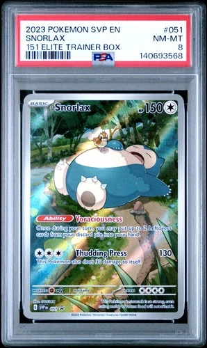 2023 POKEMON SVP EN-SV BLACK STAR PROMO 151 ELITE TRAINER BOX #051 SNORLAX PSA 8