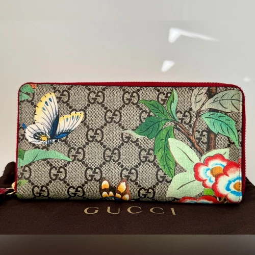 Gucci GG Supreme Canvas Tian Print Zip Around Wallet
