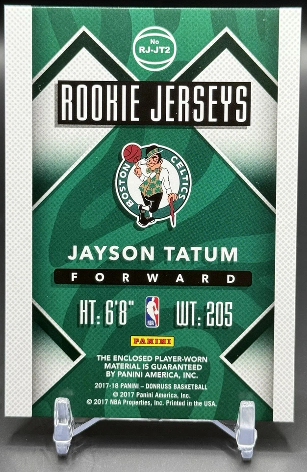 Camisetas de novato Donruss Jayson Tatum 2017 parche de radiocontrol usadas Celtics Foto 2 de 2