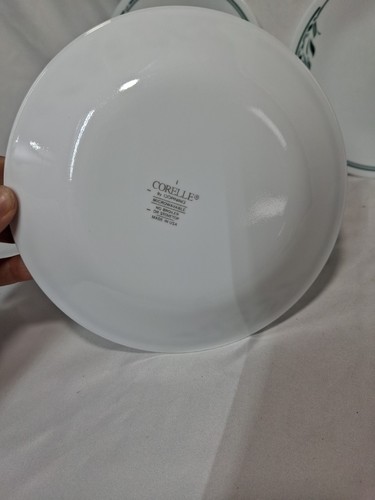 Vtg Corelle Bread Dessert Plates, Rosemarie, Green Trim, Set of 3, 6.75" - Picture 4 of 6