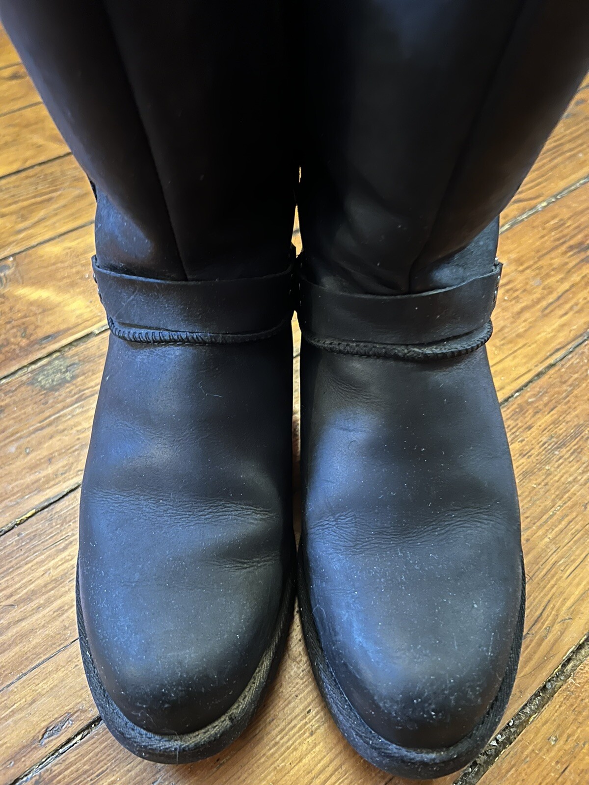 UGG Sutter Water Resistant Leather Moto Boots 1009279 Lined Black Size Women's 8