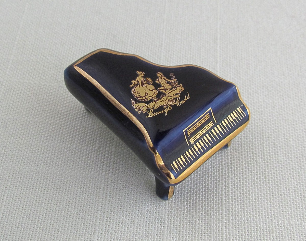 Vtg Limoges Castel France Miniature Grand Piano Cobalt Blue/Gold