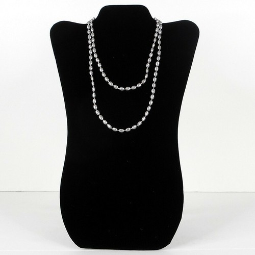 Beaded Necklace Gray Oval Plastic 35 In. Single Strand Retro Vtg 80s Minimalist