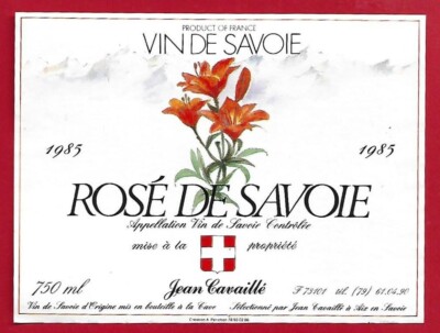 114-31 Weinetikett SAVOIE ROSÉ 1985 Mis propr. Jeans CAVAILLÉ Flore Alpine