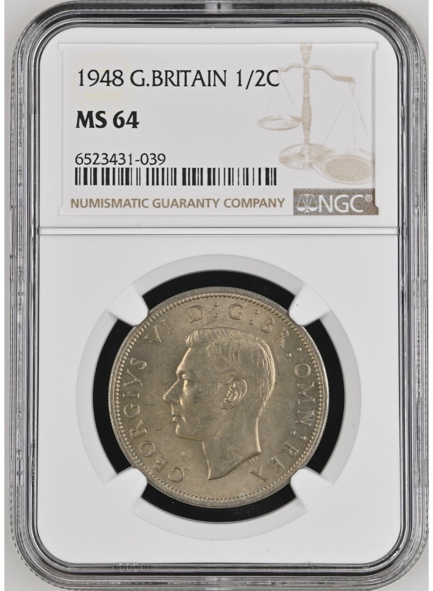 1958年 デンマーク 2クローネ プリンセス・マルグレーテ　NGC MS 64 GREAT BRITAIN Half Crown 1948, NGC MS 64 Gem UNC / BU, Lustrous