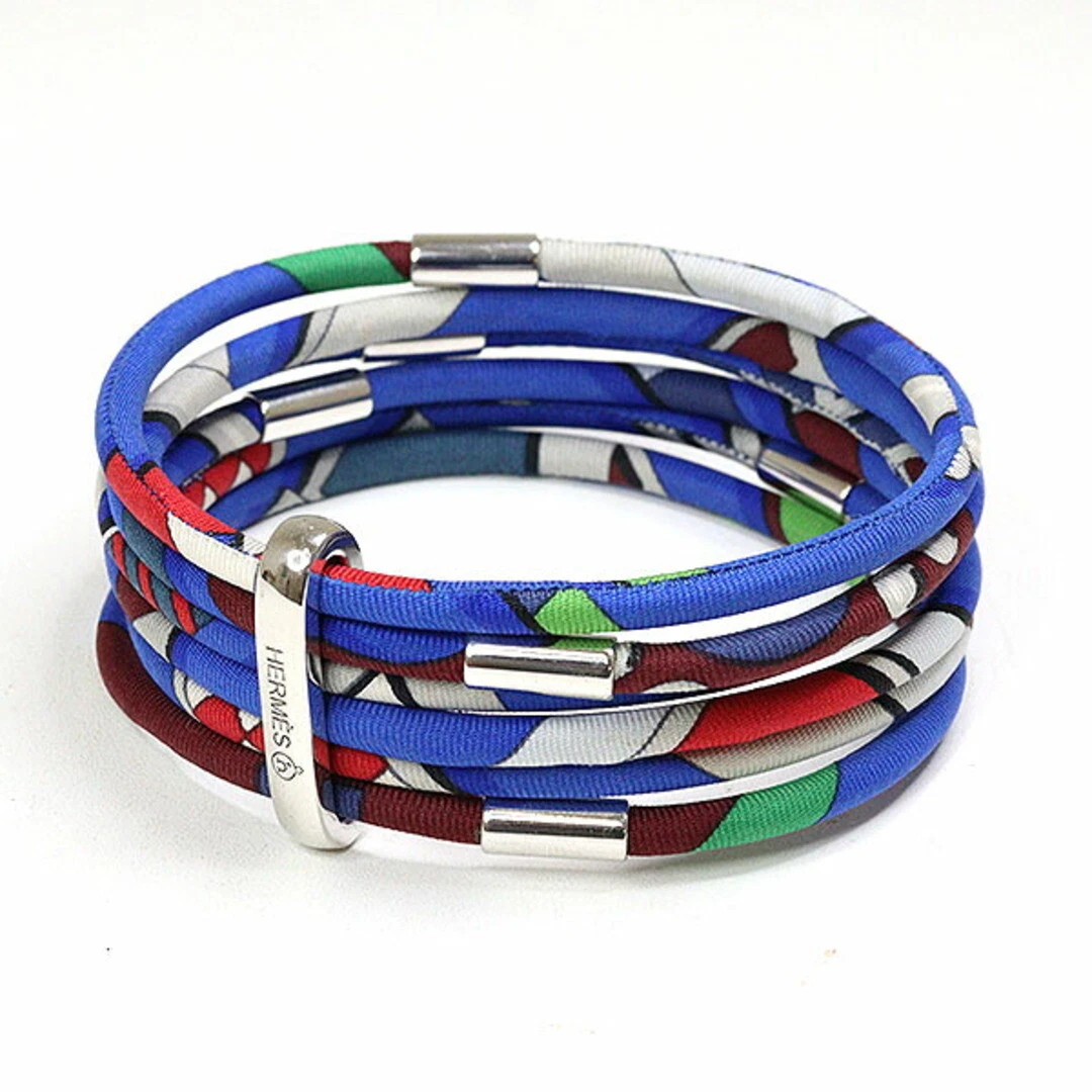 HERMÈS Bracciale Hermes Petiache seta 6 fili blu multicolore misura polso usato0