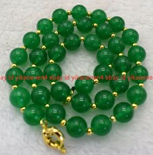 AAA beautiful 10mm natural green emerald round gemstone beads necklace 18"