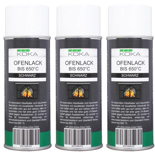 3x Pack KOKA Ofenlack 650°C Ofen-Farbe Lack-Spray Schwarz Matt Hitzebeständig
