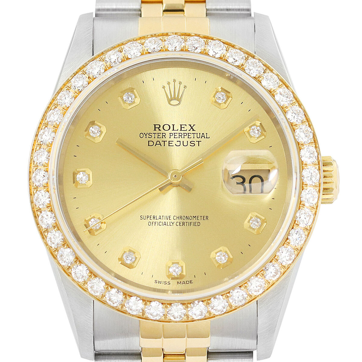 Rolex Datejust 18K Yellow Gold & SS Champagne 2 CT Diamond Watch