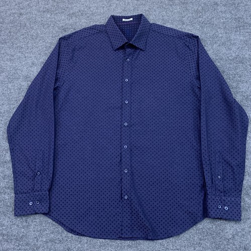 Bugatchi Shirt L Large Shaped Fit Blue Dot Long Sleeve Shirt - Picture 2 of 9