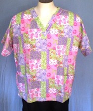 UAScrubs Multi-Color Large V-Neck Scrub Top Floral Colorful Cotton