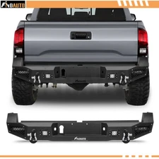 FINDAUTO Rear Bumper For 2016-2020 Toyota Tacoma with D-ring & LED Lights